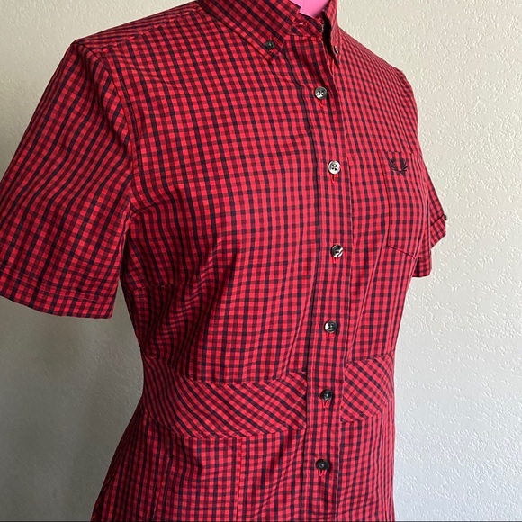 Fred Perry Red and Black Gingham Mini Dress - Picture 6 of 12